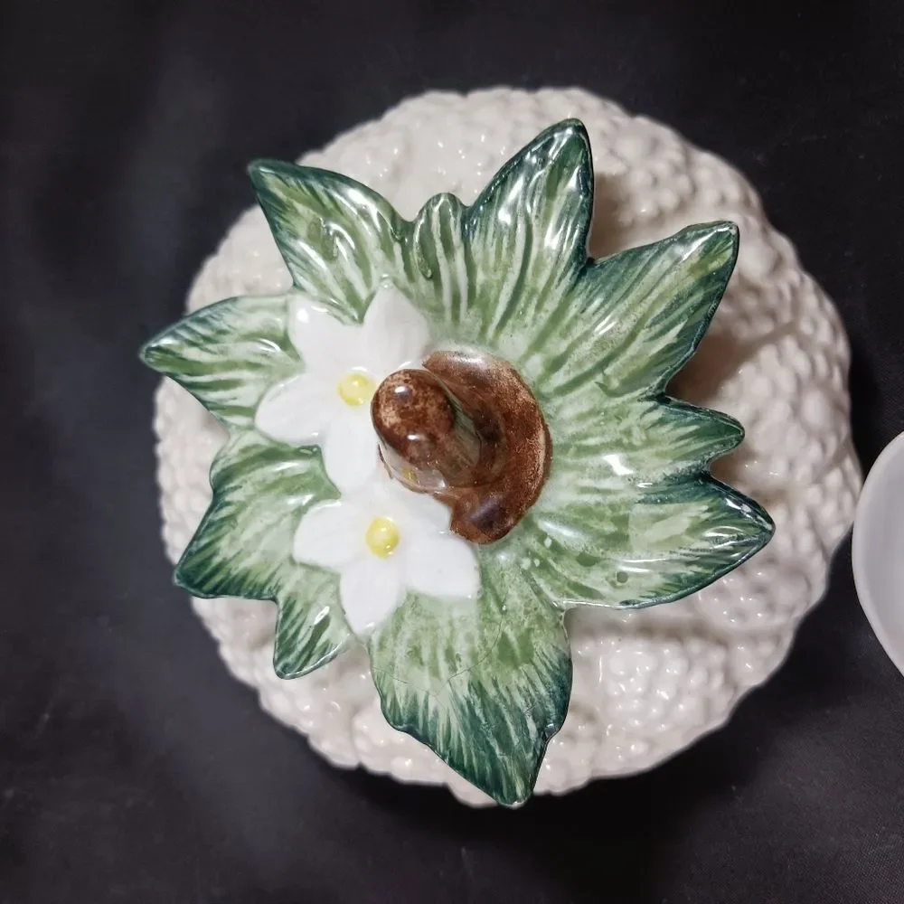 Vintage Majolica Cauliflower Jam Lidded Small Jar